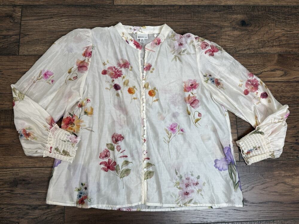 Bailey 44 XL Sheer Floral Blouse Smocked Button Up Cottagecore Whimsical NEW